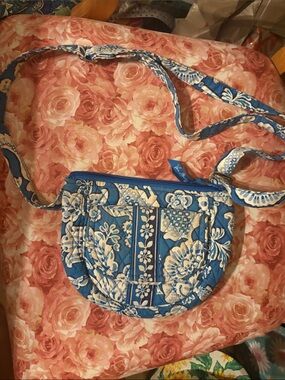 Vera Bradley Blue and Cream Quilted Floral Crossbody